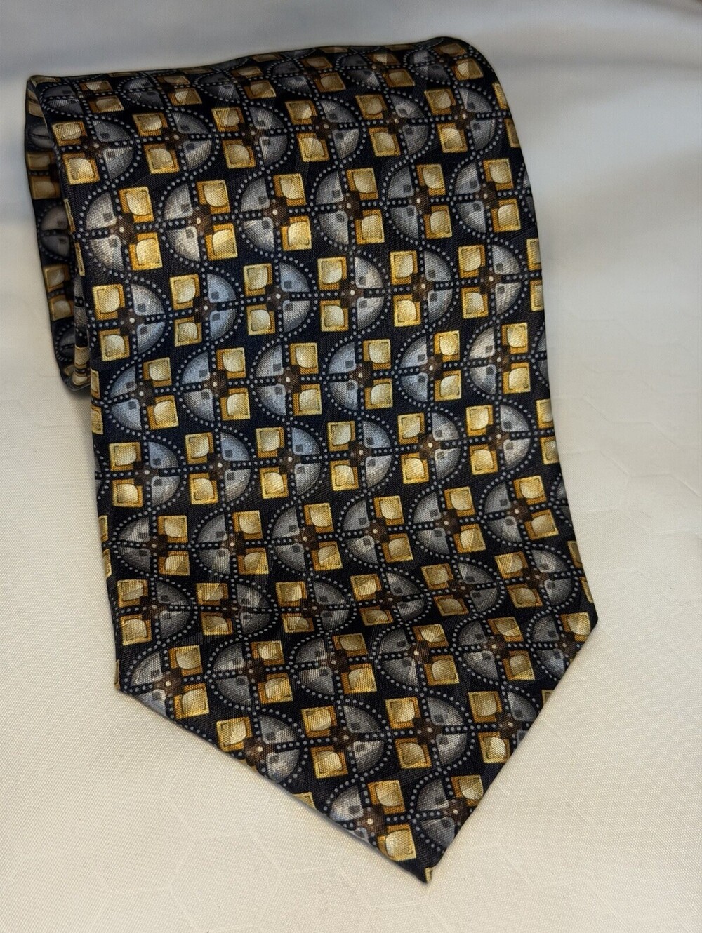 Ermenegildo Zegna Tie Mens One Size Multicolor Geometric 100% Silk Woven Italy